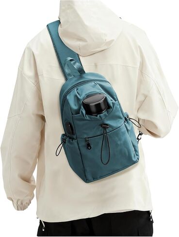 Black Sling Crossbody Bag for Men Women, Tactical Backpack Shoulder Daypack Mini Anti-Theft Cross Body Motorcycle Chest Bags, Small One Strap Fanny Back Pack for Casual Travel Hiking Sport Gym in Kuwait