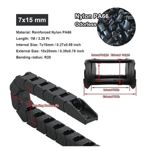 7x15mm Cable Carrier Drag Chain Closed Type Plastic Flexible Nylon Chains 1M with End Connectors for Printer Machine in Saudi Arabia