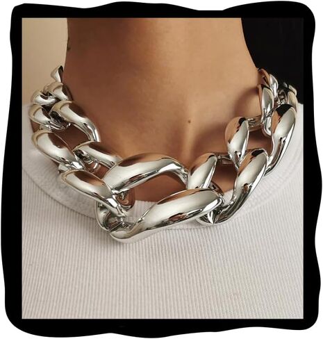 Gothic Plastic Necklaces for Women Statement Toggle Bar Clasp Necklaces Boho Chunky Gold Necklace Hip Hop Punk Statement Heavy Necklace Accessories Cuban Link Chain Necklace in Saudi Arabia