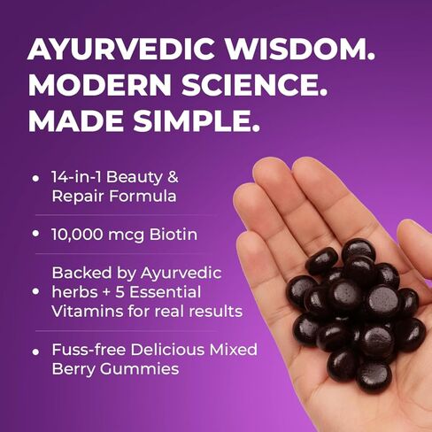 The Wellness Project 14-in-1 Hair, Skin & Nails Gummies with 10,000 mcg Biotin, Keratin, Hyaluronic & Folic Acid, Vitamins A, B5, B6 & B12 & Sea Buckthorn | for Women & Men | Tasty Mixed Berry Flavor in Saudi Arabia