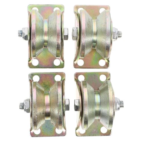 SEWACC 4pcs V-Groove Steel Rail Wheels Heavy Duty Inverted Track Rollers for Sliding Gates with Pressure Bearing Wire Rope Pulley Blocks in Saudi Arabia