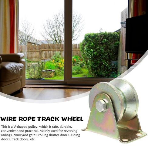 SEWACC 4pcs V-Groove Steel Rail Wheels Heavy Duty Inverted Track Rollers for Sliding Gates with Pressure Bearing Wire Rope Pulley Blocks in Saudi Arabia