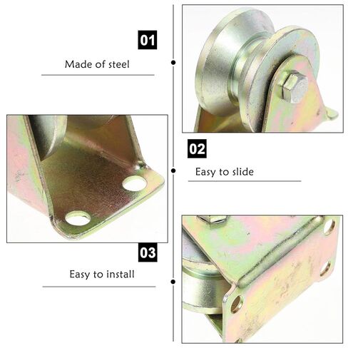 SEWACC 4pcs V-Groove Steel Rail Wheels Heavy Duty Inverted Track Rollers for Sliding Gates with Pressure Bearing Wire Rope Pulley Blocks in Saudi Arabia