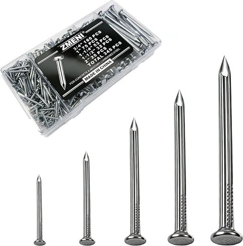 Nails for Hanging Pictures & Picture Hanging Nails on Concrete Wall - 345-Piece Masonry Nails Assortment Kit (5 Sizes: 3/4" to 2"), Harder Than Regular, Galvanized for Brick, Drywall with Storage Box in Saudi Arabia