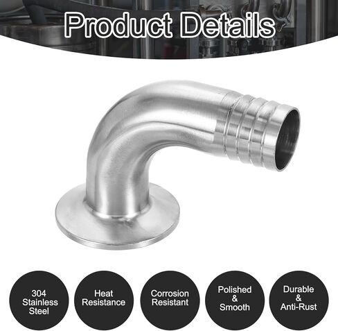 PATIKIL 90 Degree Elbow Tri Sanitary Clamps Hose Barb, 2 Pcs Sanitary Hose Barb Pipe Fitting 1/2" Tube 50.5mm Ferrule Tri Sanitary Clamps 304 Stainless Steel for Brewery Winery Food in Saudi Arabia