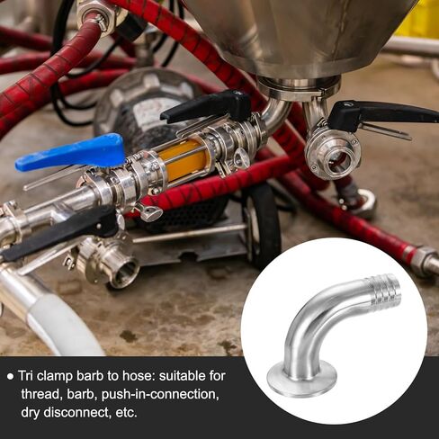 PATIKIL 90 Degree Elbow Tri Sanitary Clamps Hose Barb, 2 Pcs Sanitary Hose Barb Pipe Fitting 1/2" Tube 50.5mm Ferrule Tri Sanitary Clamps 304 Stainless Steel for Brewery Winery Food in Saudi Arabia