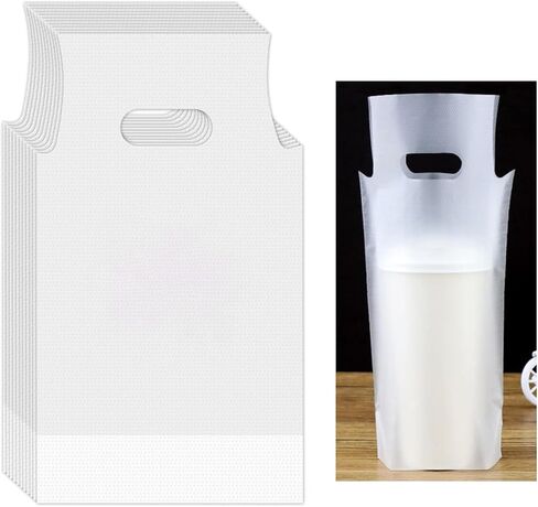 200 قطعة من أكياس بولي الشرب بمقبض، حقيبة حاملة للأكواب الواحدة، أكياس تغليف بلاستيكية شفافة محمولة مع مقبض للتوصيل وحامل أكواب المشروبات وعصير القهوة ومتاجر الحليب، 27.94 × 16.3 سم in Kuwait