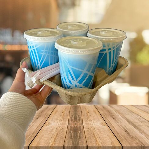 علبة تحتوي على 300 قطعة 4 أكواب 8 أونصة. - 32 أونصة. حامل أكواب، صواني إخراج القهوة للاستعمال مرة واحدة للمشروبات الساخنة والباردة in Kuwait