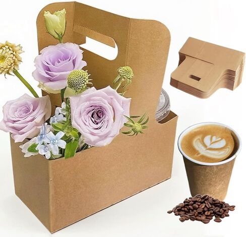 حاملة مشروبات ورقية كرافت مكونة من كوبين مع مقبض، حوامل مشروبات للاستعمال مرة واحدة عند تناول الطعام في الخارج والتوصيل، 20 عبوة in Kuwait