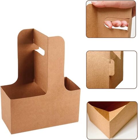 حاملة مشروبات ورقية كرافت مكونة من كوبين مع مقبض، حوامل مشروبات للاستعمال مرة واحدة عند تناول الطعام في الخارج والتوصيل، 20 عبوة in Kuwait