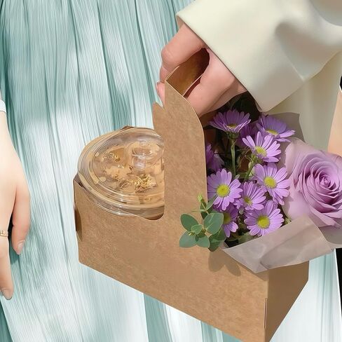 حاملة مشروبات ورقية كرافت مكونة من كوبين مع مقبض، حوامل مشروبات للاستعمال مرة واحدة عند تناول الطعام في الخارج والتوصيل، 20 عبوة in Kuwait