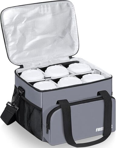 حامل مشروبات قابل لإعادة الاستخدام مكون من 6 أكواب مع فواصل وحزام كتف لحمل المشروبات مع مقبض، وحقيبة معزولة للإخراج في الهواء الطلق والتوصيل in Kuwait