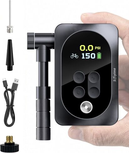 150PSI Electric Bike Pump with LED Light – Portable Cordless Bicycle Tire Inflator, 1400mAh Battery, 5 Preset Modes & Auto Stop – for Road MTB E-Bike Motorcycle & Sports Balls – Presta Schrader Valve in Kuwait