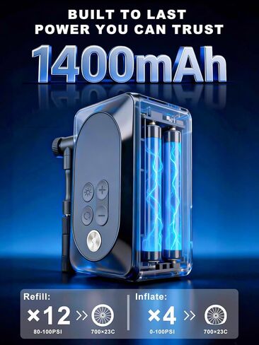 150PSI Electric Bike Pump with LED Light – Portable Cordless Bicycle Tire Inflator, 1400mAh Battery, 5 Preset Modes & Auto Stop – for Road MTB E-Bike Motorcycle & Sports Balls – Presta Schrader Valve in Kuwait