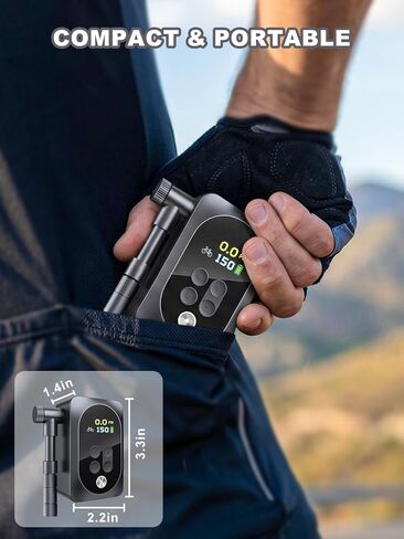 150PSI Electric Bike Pump with LED Light – Portable Cordless Bicycle Tire Inflator, 1400mAh Battery, 5 Preset Modes & Auto Stop – for Road MTB E-Bike Motorcycle & Sports Balls – Presta Schrader Valve in Kuwait