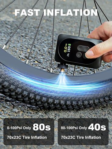 150PSI Electric Bike Pump with LED Light – Portable Cordless Bicycle Tire Inflator, 1400mAh Battery, 5 Preset Modes & Auto Stop – for Road MTB E-Bike Motorcycle & Sports Balls – Presta Schrader Valve in Kuwait
