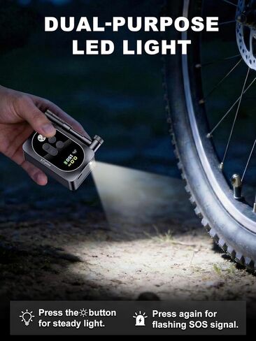 150PSI Electric Bike Pump with LED Light – Portable Cordless Bicycle Tire Inflator, 1400mAh Battery, 5 Preset Modes & Auto Stop – for Road MTB E-Bike Motorcycle & Sports Balls – Presta Schrader Valve in Kuwait