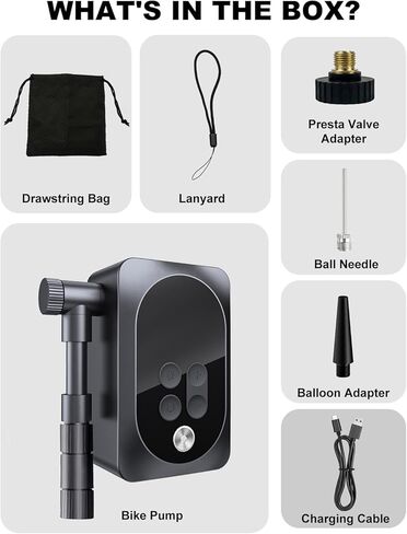 150PSI Electric Bike Pump with LED Light – Portable Cordless Bicycle Tire Inflator, 1400mAh Battery, 5 Preset Modes & Auto Stop – for Road MTB E-Bike Motorcycle & Sports Balls – Presta Schrader Valve in Kuwait