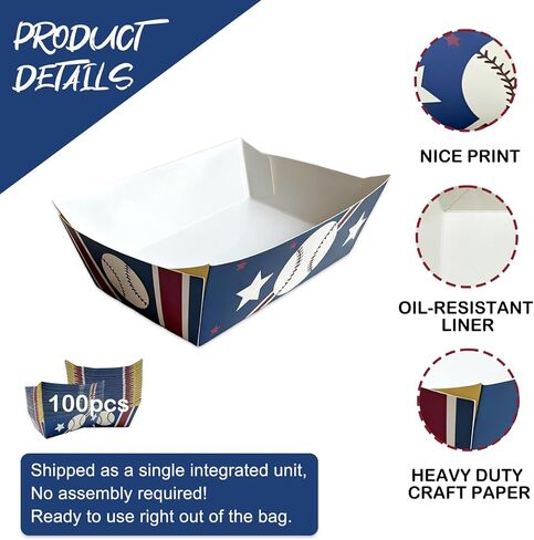 Assembled Baseball Party Food Trays 100 Pack Disposable Paper Serving Tray for Snacks Nachos Hot Dogs Popcorn BBQ(2.2lb in Saudi Arabia
