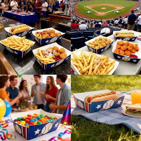 Assembled Baseball Party Food Trays 100 Pack Disposable Paper Serving Tray for Snacks Nachos Hot Dogs Popcorn BBQ(2.2lb in Saudi Arabia