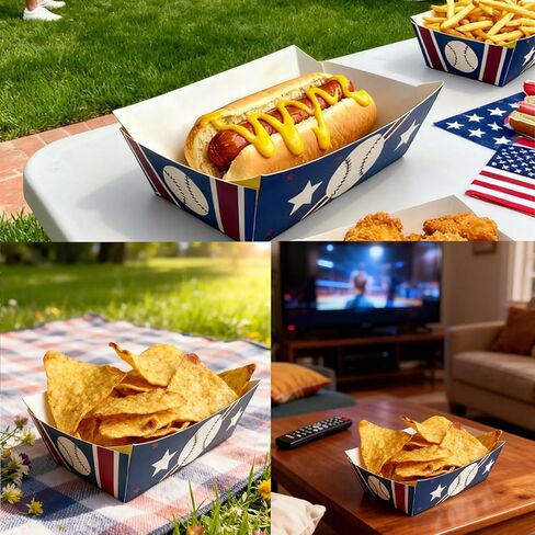 Assembled Baseball Party Food Trays 100 Pack Disposable Paper Serving Tray for Snacks Nachos Hot Dogs Popcorn BBQ(2.2lb in Saudi Arabia