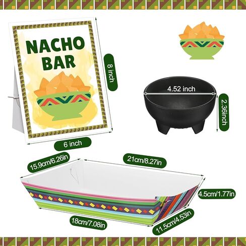 57 Pcs Nacho Bar Kit 50 Mexican Tortilla Chips Paper Snack Trays 6 Plastic Salsa Bowls Nacho Bar Table Sign Stand for Taco Tuesday Mexico Fiesta Cinco De Mayo Football Party Snacks Supplies in Saudi Arabia