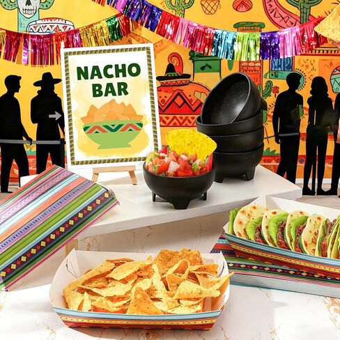 57 Pcs Nacho Bar Kit 50 Mexican Tortilla Chips Paper Snack Trays 6 Plastic Salsa Bowls Nacho Bar Table Sign Stand for Taco Tuesday Mexico Fiesta Cinco De Mayo Football Party Snacks Supplies in Saudi Arabia