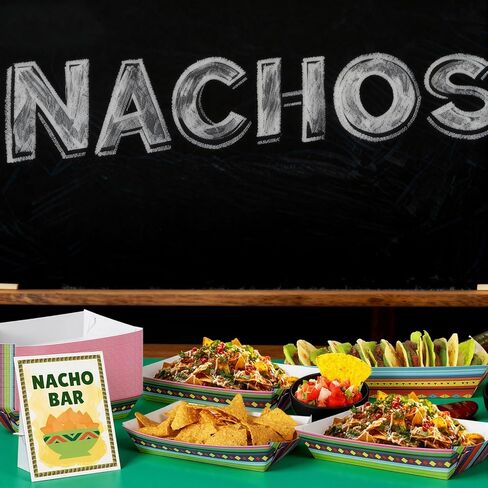 57 Pcs Nacho Bar Kit 50 Mexican Tortilla Chips Paper Snack Trays 6 Plastic Salsa Bowls Nacho Bar Table Sign Stand for Taco Tuesday Mexico Fiesta Cinco De Mayo Football Party Snacks Supplies in Saudi Arabia