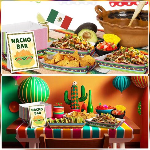 57 Pcs Nacho Bar Kit 50 Mexican Tortilla Chips Paper Snack Trays 6 Plastic Salsa Bowls Nacho Bar Table Sign Stand for Taco Tuesday Mexico Fiesta Cinco De Mayo Football Party Snacks Supplies in Saudi Arabia