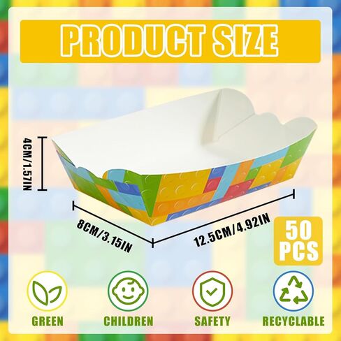 2lb Paper Food Trays, 50 Pack Disposable Serving Trays, Disposable Paper Boat Plates Containers, Colorful Food Holder Trays for French Fries Nachos Snack Hot Dog Taco BBQ Popcorn in Saudi Arabia