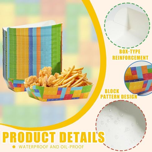 2lb Paper Food Trays, 50 Pack Disposable Serving Trays, Disposable Paper Boat Plates Containers, Colorful Food Holder Trays for French Fries Nachos Snack Hot Dog Taco BBQ Popcorn in Saudi Arabia