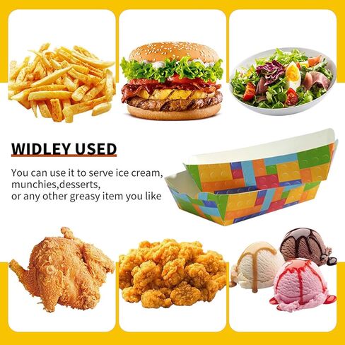 2lb Paper Food Trays, 50 Pack Disposable Serving Trays, Disposable Paper Boat Plates Containers, Colorful Food Holder Trays for French Fries Nachos Snack Hot Dog Taco BBQ Popcorn in Saudi Arabia