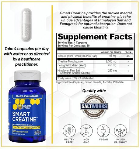 الكرياتين أحادي الهيدرات - 2500 ملغ حبة الكرياتين - 450 ملغ من مستخلص الحلبة و 250 ملغ من الهيمالايا الوردي - يدعم صحة الدماغ ، التحمل وبناء العضلات - صيغة امتصاص متقدمة - 120 كبسولات in Kuwait
