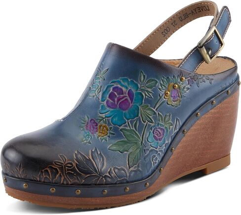 Spring Step L'Artiste Loveya Women's Slingback Wedge - Hand-Painted Flowers, Regal Studs, Comfortable Wedge Shoes in Saudi Arabia