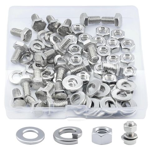 1/4-20 x1/2" Hex Head Screw Bolt(20PCS), Lock Nuts,Flat & Lock Washers Kits,304 Stainless Steel 18-8,Fully Threaded. in Kuwait