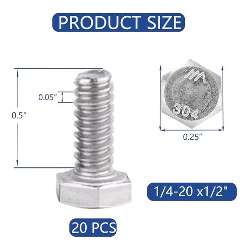1/4-20 x1/2" Hex Head Screw Bolt(20PCS), Lock Nuts,Flat & Lock Washers Kits,304 Stainless Steel 18-8,Fully Threaded. in Kuwait