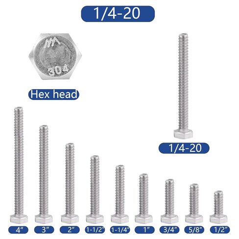 1/4-20 x1/2" Hex Head Screw Bolt(20PCS), Lock Nuts,Flat & Lock Washers Kits,304 Stainless Steel 18-8,Fully Threaded. in Kuwait