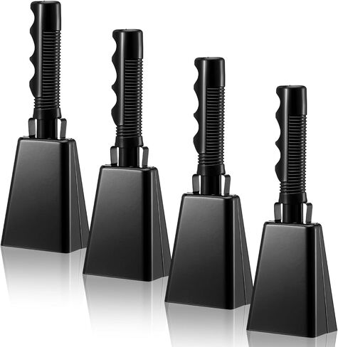 4 Pack Black Cow Bell with Handle 8.8 Inch Loud Cowbells Noise Maker for Sporting Events, Football Games, Stadium Cheering, Graduation Parties and Safety Alarm in Saudi Arabia