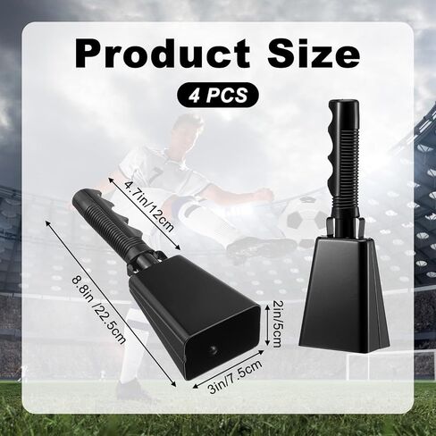 4 Pack Black Cow Bell with Handle 8.8 Inch Loud Cowbells Noise Maker for Sporting Events, Football Games, Stadium Cheering, Graduation Parties and Safety Alarm in Saudi Arabia