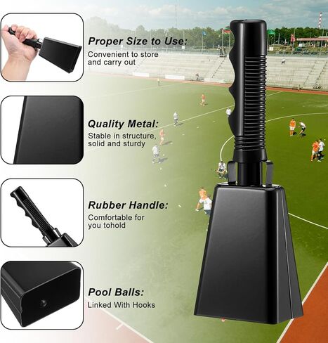4 Pack Black Cow Bell with Handle 8.8 Inch Loud Cowbells Noise Maker for Sporting Events, Football Games, Stadium Cheering, Graduation Parties and Safety Alarm in Saudi Arabia