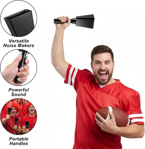 4 Pack Black Cow Bell with Handle 8.8 Inch Loud Cowbells Noise Maker for Sporting Events, Football Games, Stadium Cheering, Graduation Parties and Safety Alarm in Saudi Arabia