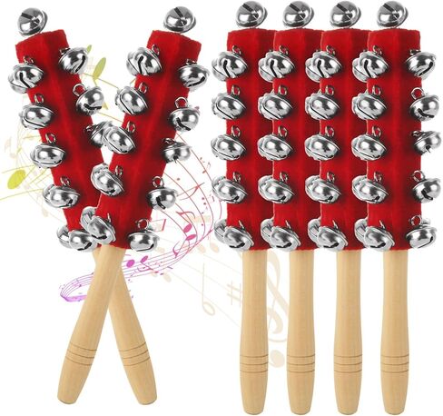 6 Pcs Sleigh Bells Wooden Handle Jingle Bells Instrument Musical Hand Bell Shaker Rattle Musical Percussion Instrument for Christmas Holiday Party in Saudi Arabia