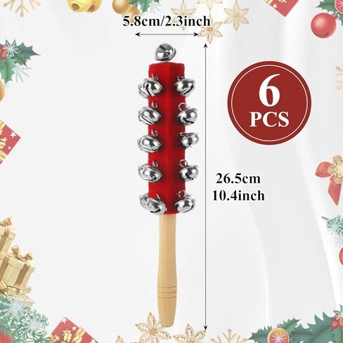 6 Pcs Sleigh Bells Wooden Handle Jingle Bells Instrument Musical Hand Bell Shaker Rattle Musical Percussion Instrument for Christmas Holiday Party in Saudi Arabia