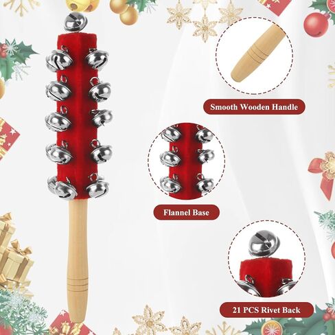 6 Pcs Sleigh Bells Wooden Handle Jingle Bells Instrument Musical Hand Bell Shaker Rattle Musical Percussion Instrument for Christmas Holiday Party in Saudi Arabia
