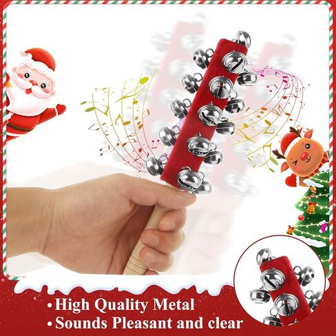 6 Pcs Sleigh Bells Wooden Handle Jingle Bells Instrument Musical Hand Bell Shaker Rattle Musical Percussion Instrument for Christmas Holiday Party in Saudi Arabia