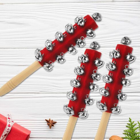 6 Pcs Sleigh Bells Wooden Handle Jingle Bells Instrument Musical Hand Bell Shaker Rattle Musical Percussion Instrument for Christmas Holiday Party in Saudi Arabia