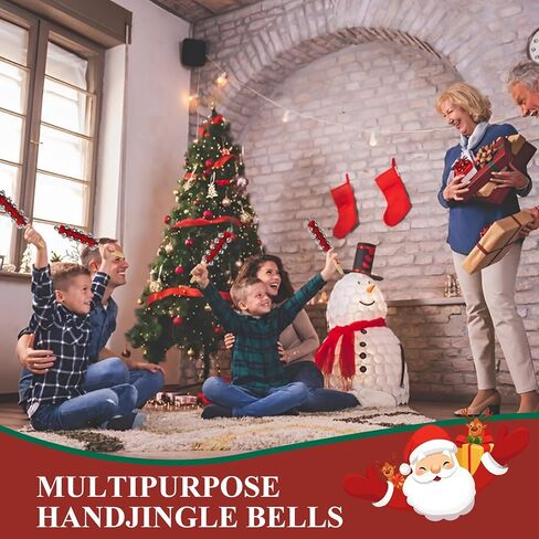 6 Pcs Sleigh Bells Wooden Handle Jingle Bells Instrument Musical Hand Bell Shaker Rattle Musical Percussion Instrument for Christmas Holiday Party in Saudi Arabia