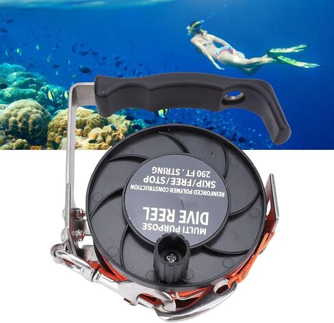 Dive Reel, Drift Diving Reel, ABS Stainless Steel Dive with Comfortable Handle 290FT High Visibility Orange Line Diving for BCD Underwater Cave Wreck (Black) in Saudi Arabia