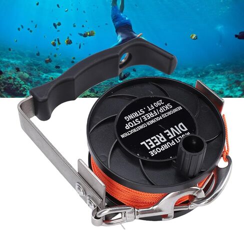 Dive Reel, Drift Diving Reel, ABS Stainless Steel Dive with Comfortable Handle 290FT High Visibility Orange Line Diving for BCD Underwater Cave Wreck (Black) in Saudi Arabia