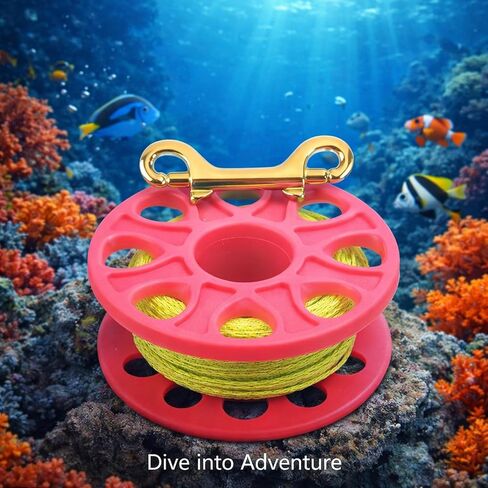 Dive Reel with 30 Meters Fluorescent Line, Plastic Material, Copper Double Ended P Hook - Lightweight Durable Design, Corrosion Resistant, Ideal for Kayak Anchor System and Scuba (Pink) in Saudi Arabia